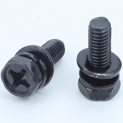 kopen Carbon Steel Black Zinc Plated Hex Head Bolt met indentatie Cross Socket Spring Washer en Flat Washer Assemblies online manufacture