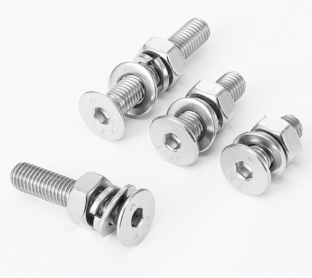 Hex Socket DIN7991/GB70.3 Countersunk Head Machine Schroef met Hex Nut Flat Washer And Spring Washer Assemblies Plain Surface